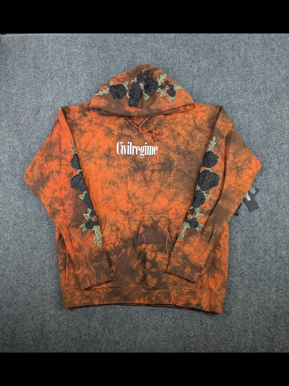 Civil Regime Orange Tie Dye Floral Embroidered Hoodie NWT Large